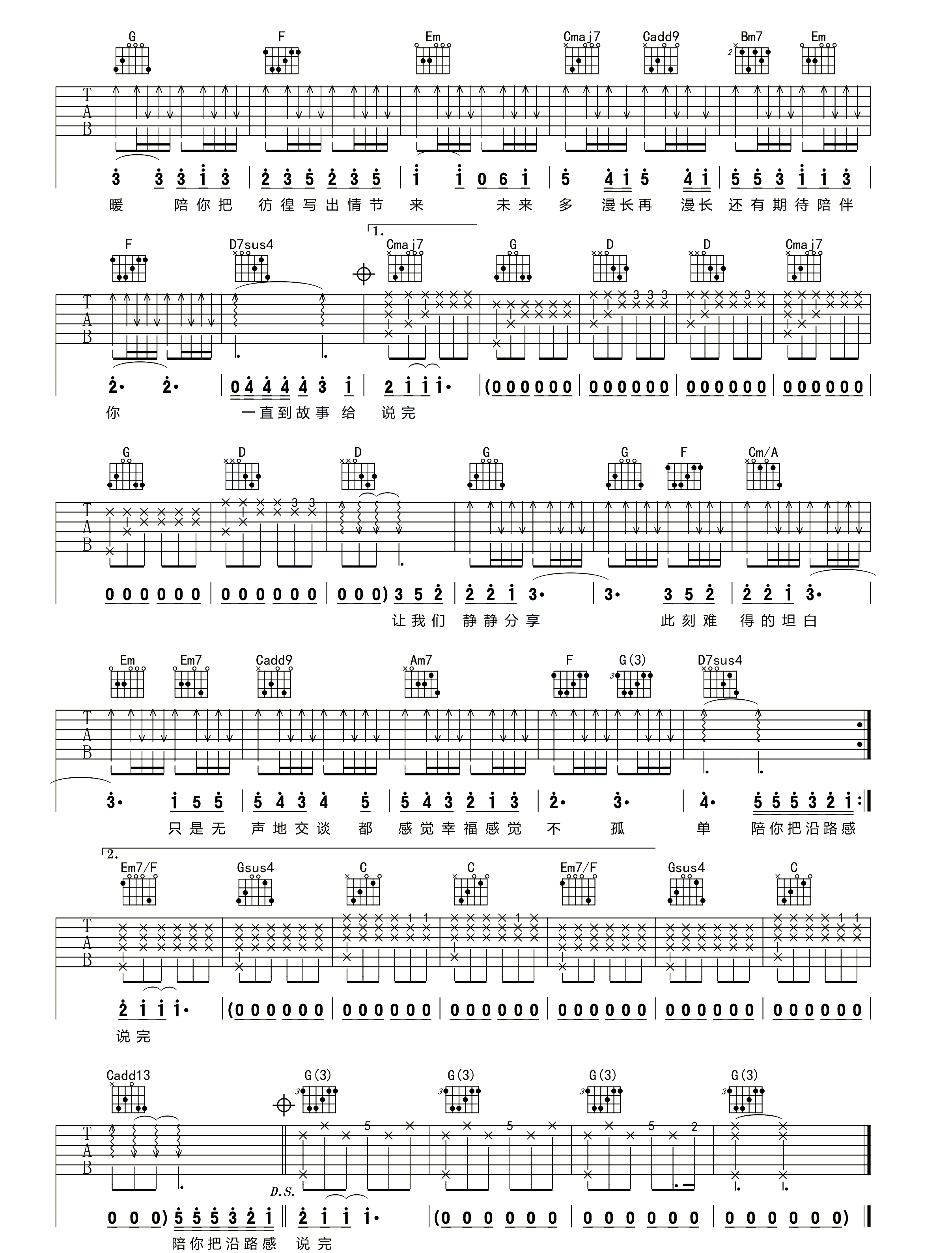 陪你度过漫长岁月吉他谱_陈奕迅_G调和弦原版-图片1