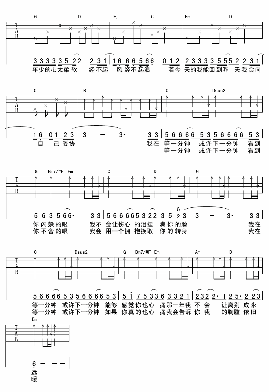 等一分钟吉他谱_徐誉滕_G调和弦原版-图片1
