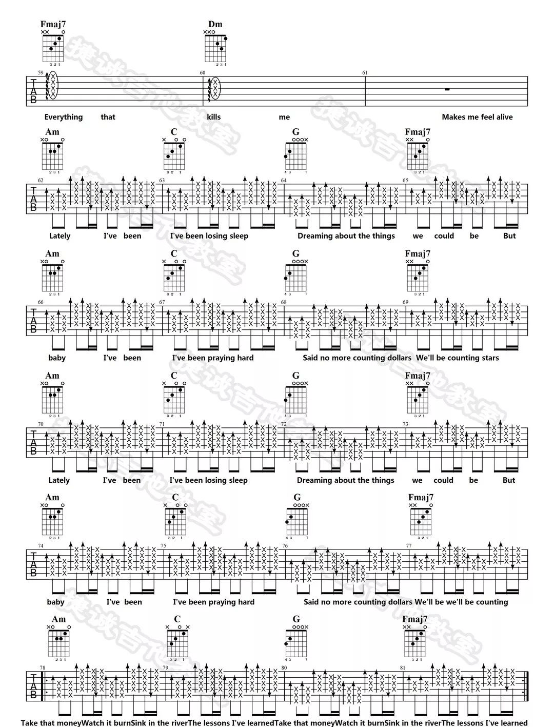Counting Stars吉他谱_OneRepublic_C调和弦-图片1