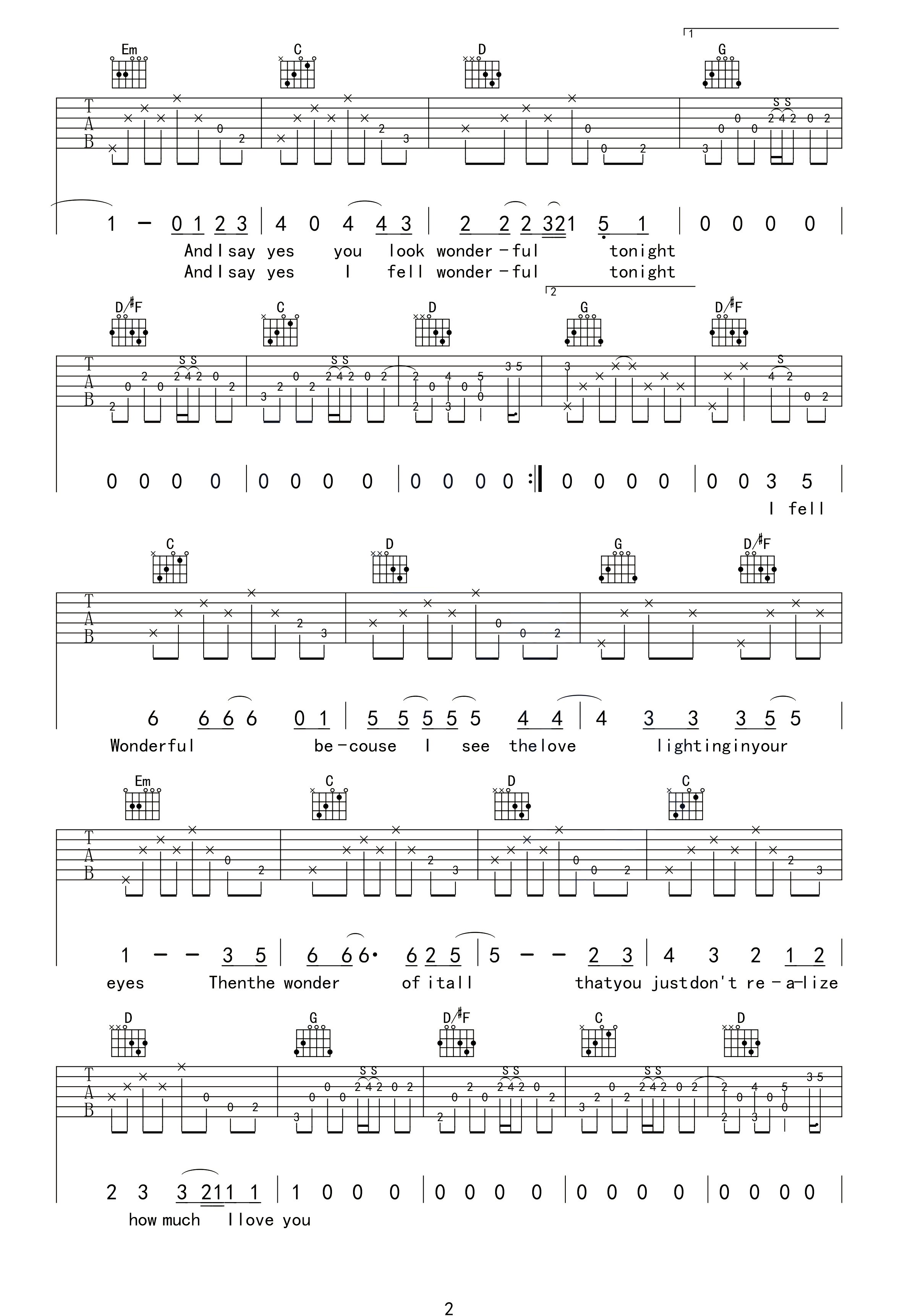 Wonderful Tonight吉他谱_Eric Clapton_G调和弦-图片1
