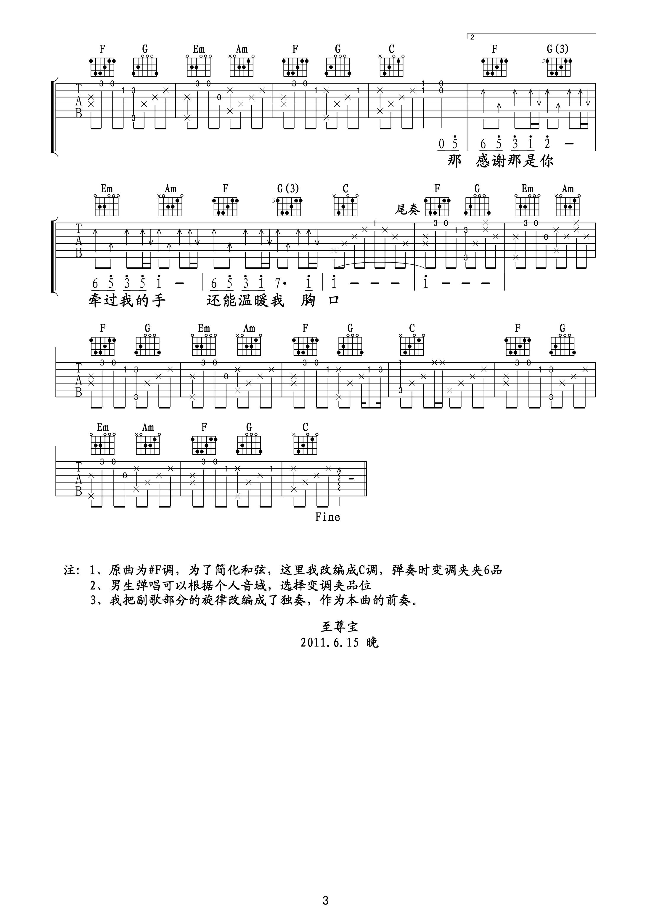 可惜不是你吉他谱_梁静茹_C调演奏原版-图片1