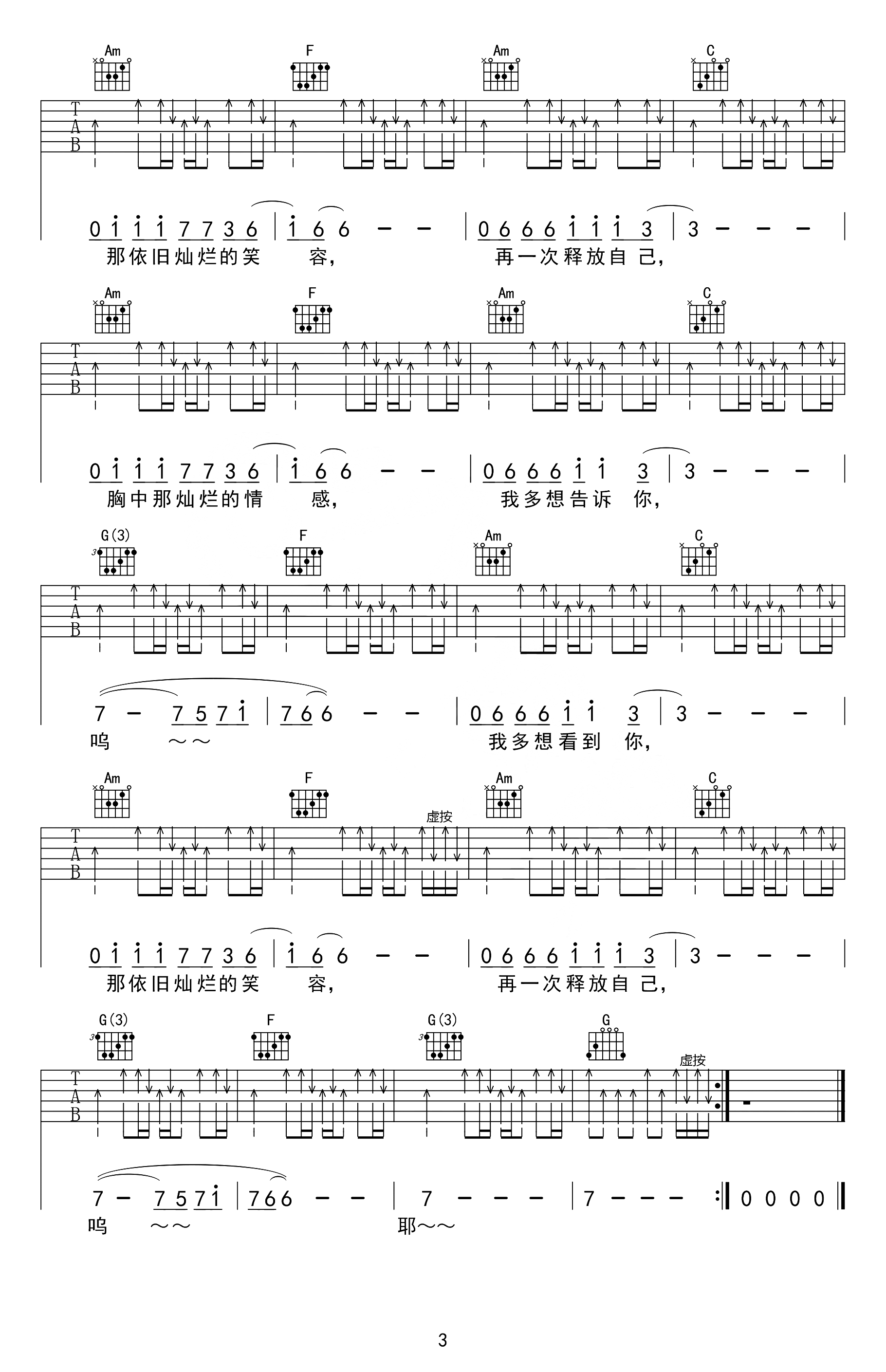 完美生活吉他谱_许巍_C调扫弦指法原版-图片1