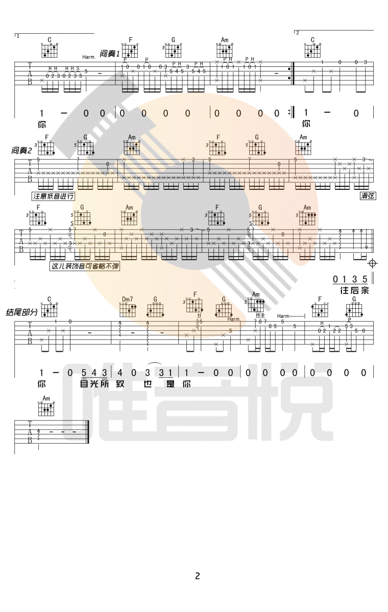 往后余生吉他谱_王贰浪_C调演奏指法原版-图片1