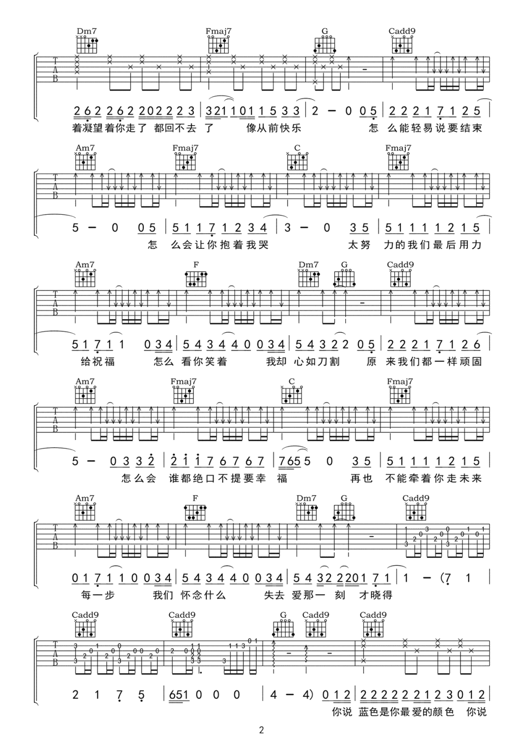 怎么了吉他谱_周兴哲_C调单音指法原版-图片1