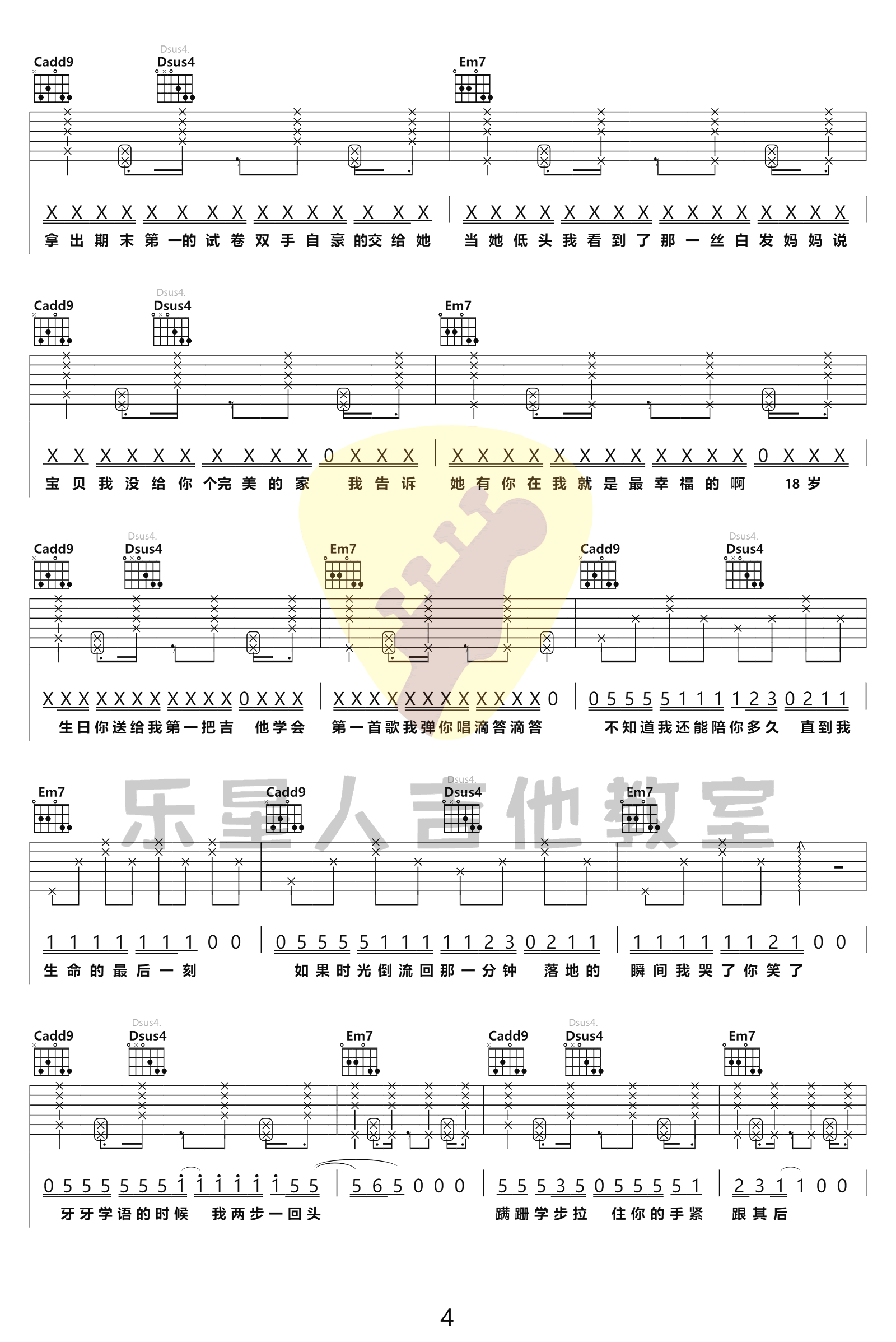 MOM吉他谱_蜡笔小心_C调调弦指法简单版-图片1