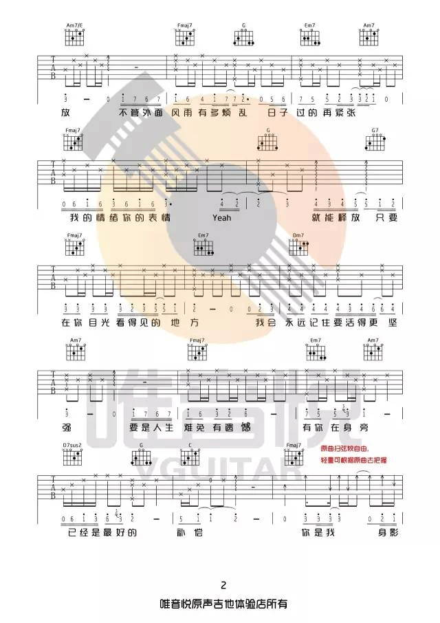只要有你的地方吉他谱_林俊杰_C调调弦简单版-图片1