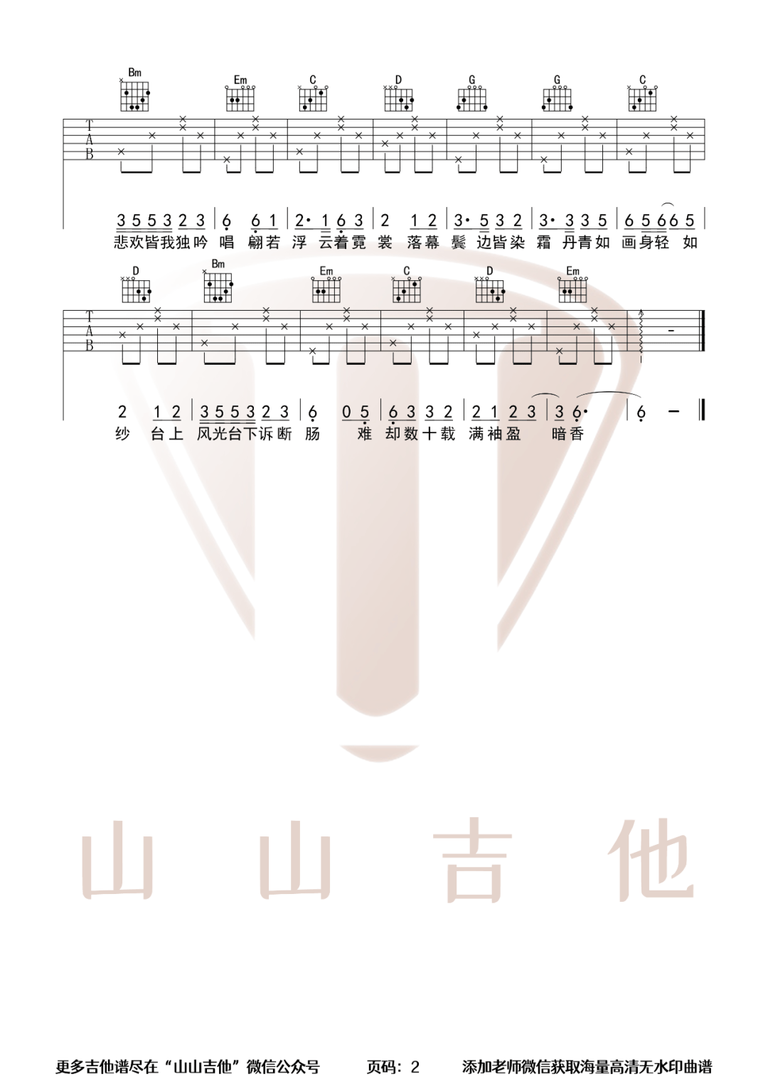 难却吉他谱_祥嘞嘞_G调调弦指法-图片1