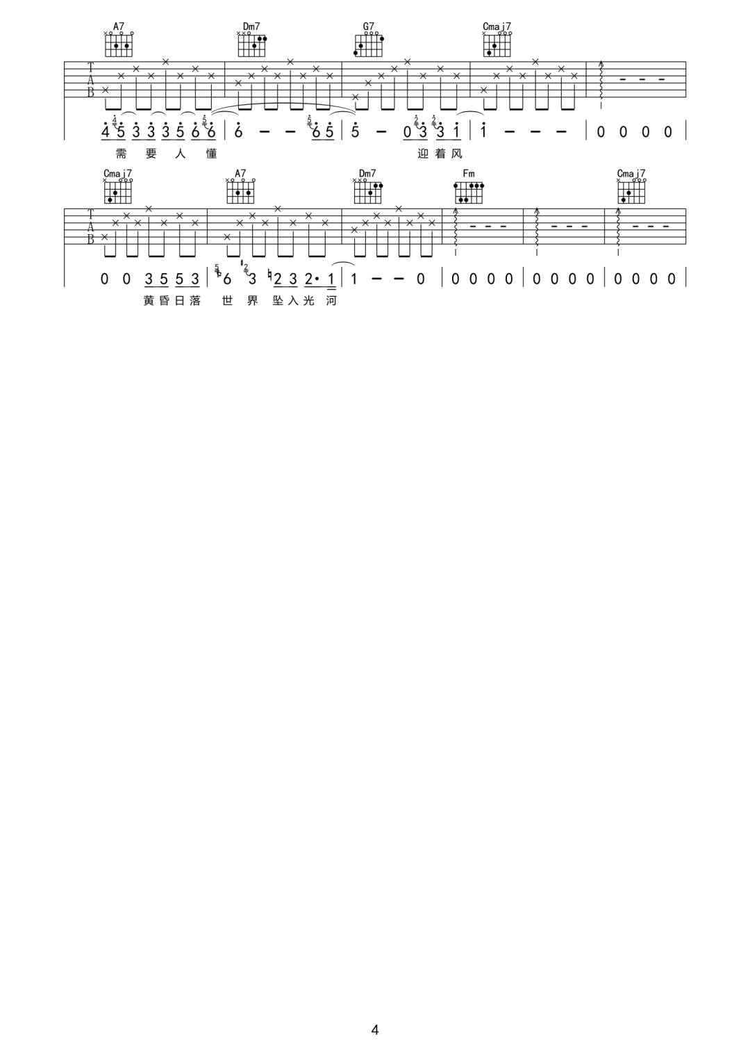 没有名字的夜晚吉他谱_夏日入侵企画_C调单音原版-图片1