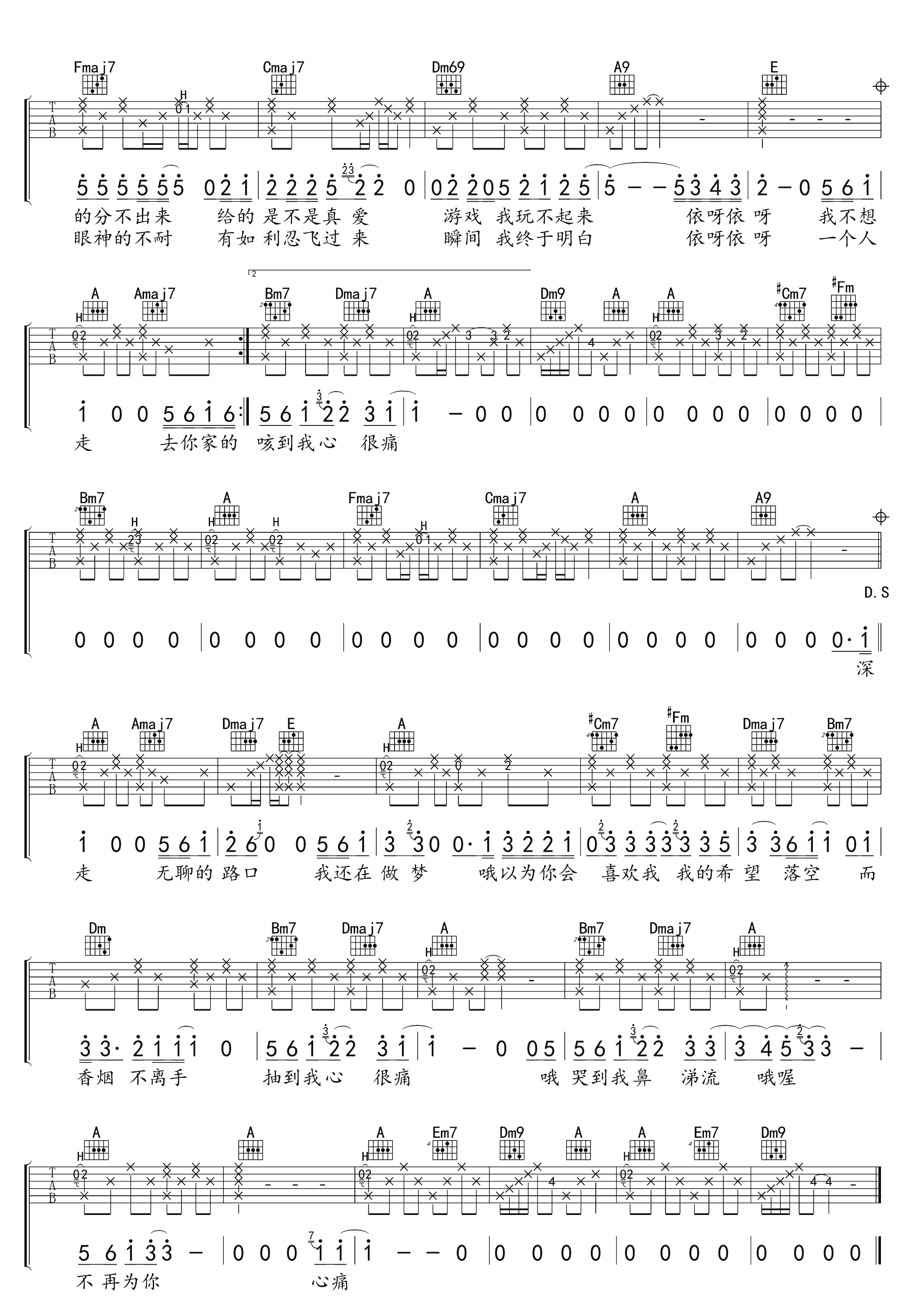 路口吉他谱_张震岳_A调扫弦指法原版-图片1