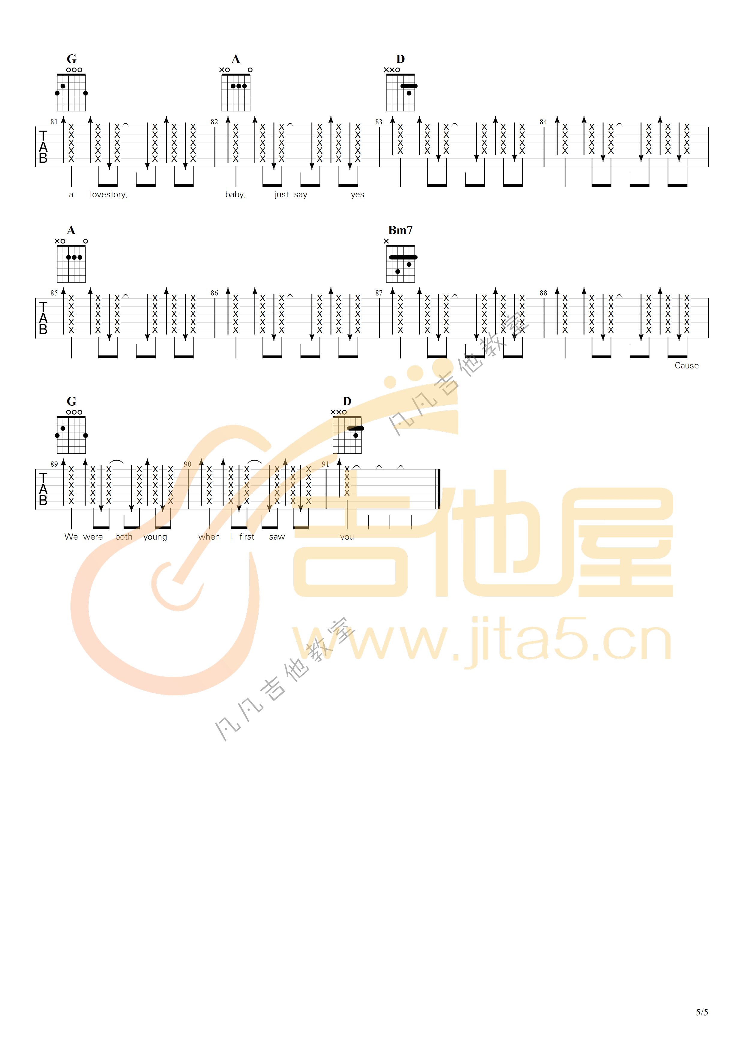 Love Story吉他谱_Taylor Swift_C调调弦指法-图片1